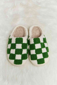 Thumbnail for Melody Checkered Print Plush Slide Slippers