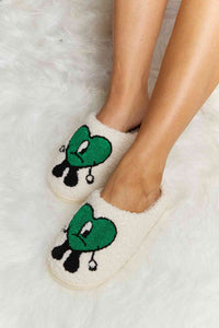 Thumbnail for Melody Love Heart Print Plush Slippers