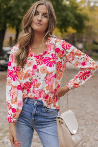 Thumbnail for Floral V-Neck Frill Long Sleeve Blouse