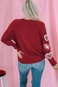 Thumbnail for Heart Sequin Round Neck Long Sleeve T-Shirt