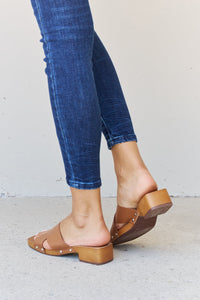 Thumbnail for Weeboo Step Into Summer Criss Cross Wooden Clog Mule in Brown