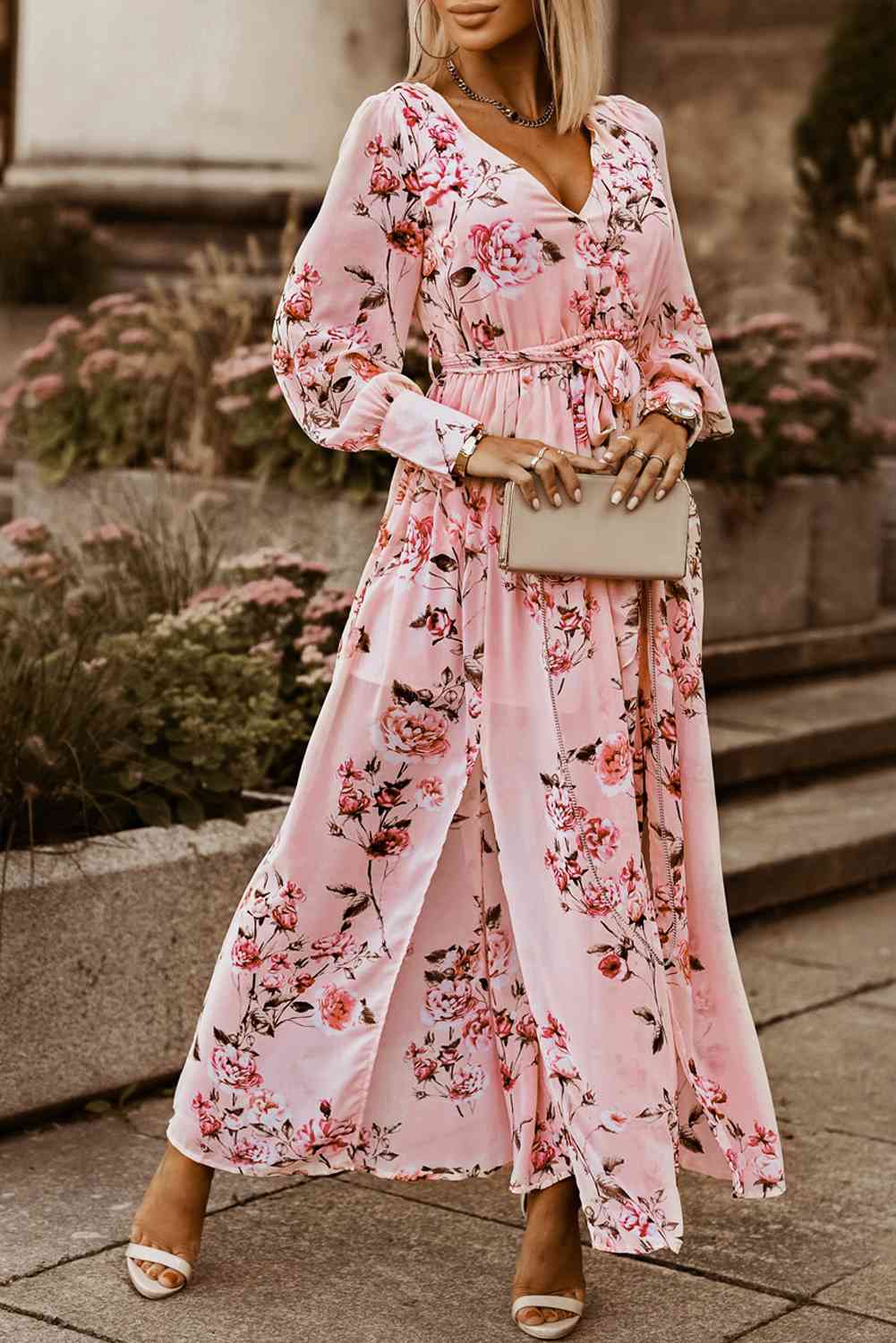 Floral Slit Thigh Tie Dress With Puff Sleeves And Ruched Bust High Waist A  Line Robe Boho For Women P230505 From Mengqiqi04, $28.62 | DHgate.Com