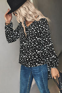 Thumbnail for Animal Print V-Neck High-Low Blouse