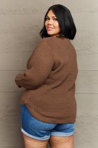 Thumbnail for Zenana Breezy Days Plus Size High Low Waffle Knit Sweater