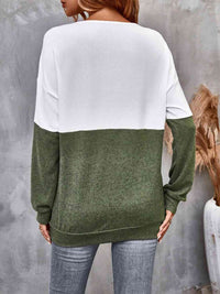 Thumbnail for Two-Tone Crisscross Detail Sweatshirt