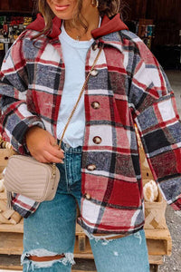 Thumbnail for Plus Size Plaid Button Up Hooded Jacket