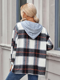 Thumbnail for Plaid Hooded Jacket with Pockets